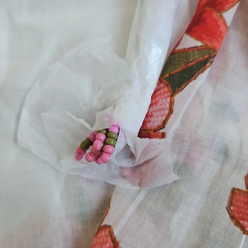 FARM Rio White Peasant Blouse with Pink & Red Floral Embroidery